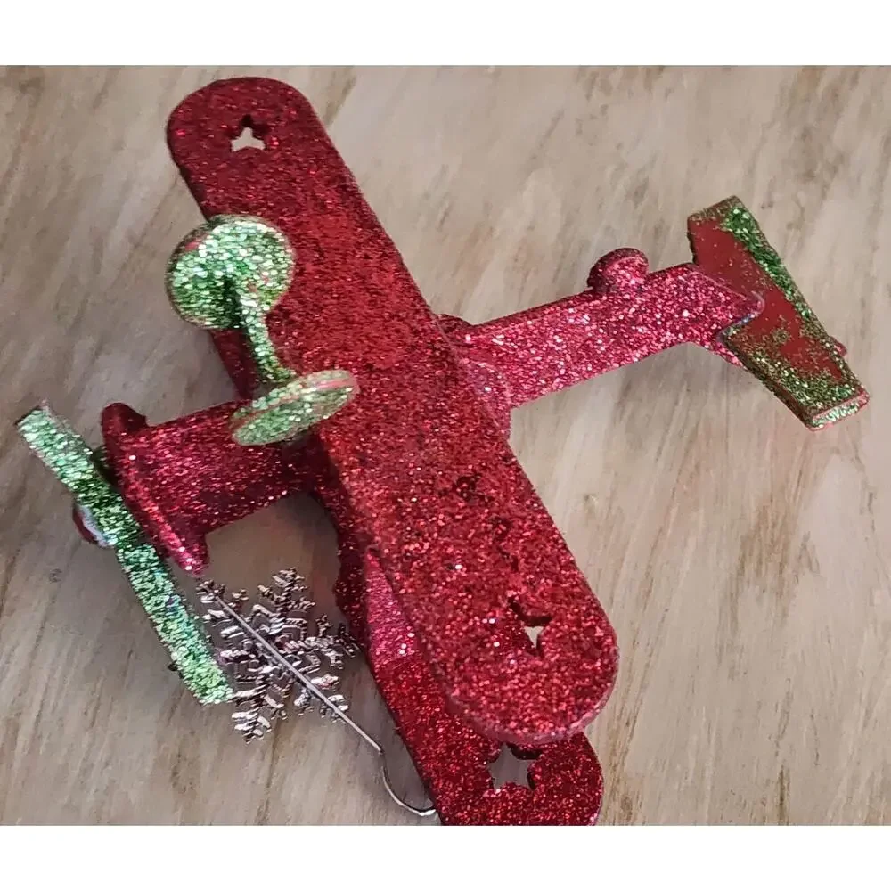 Christmas Tree Ornament Wooden Glitter Plane See Pictures